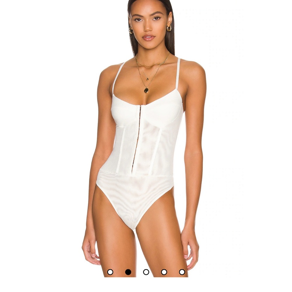 Free People White Bodysuit with Corset-Inspired Design